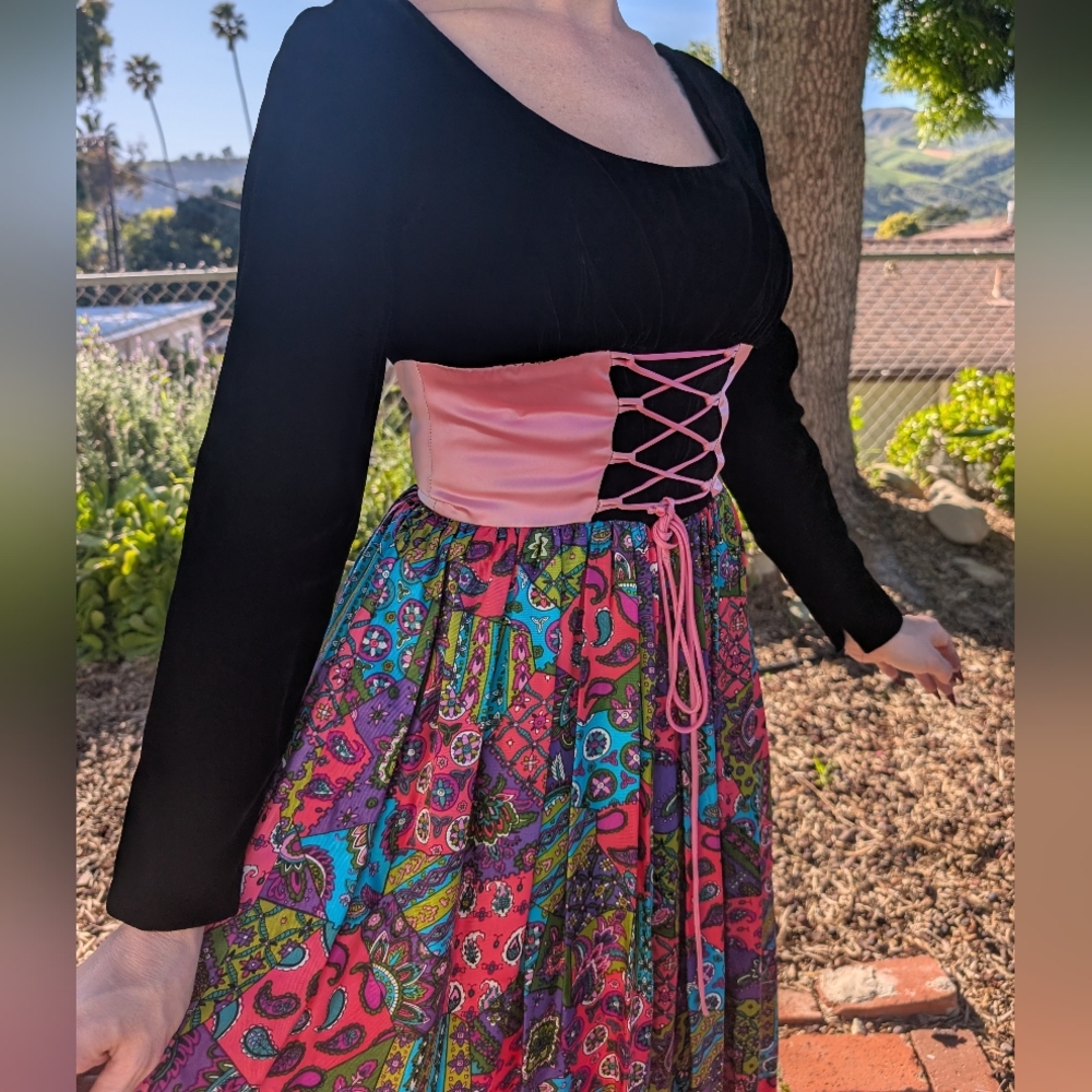 70s Cottagecore Pastel Goth Dress S.